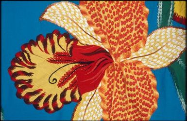 Tivaevae tataura, cattleya orchid pattern, by Parau Taruia (detail)