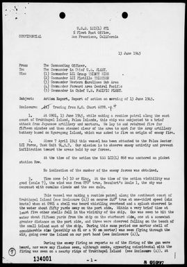 LCI(L)-871 - Rep of action off East coast of Urukthapel Island, Palau Islands, 5/13/45