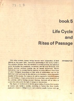 Life cycle and rites of passage