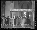 Women lined up at Civilian Defense Volunteer Office at Los Angeles City Hall following 1941 attack on Pearl Harbor