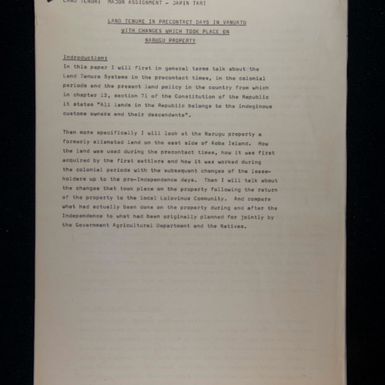 Land tenure in precontact days in Vanuatu with changes which took place on Narugu property by Japin Tari