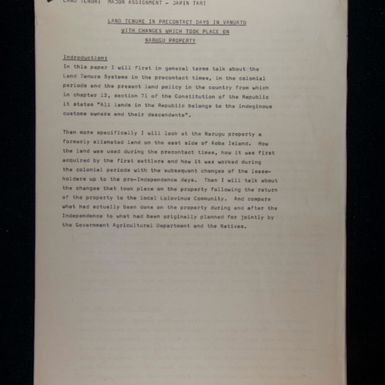 Land tenure in precontact days in Vanuatu with changes which took place on Narugu property by Japin Tari