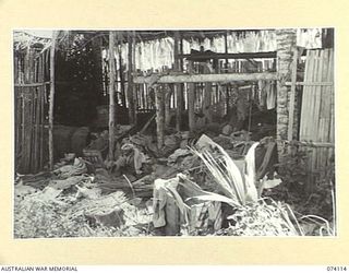 HANSA BAY, NEW GUINEA. 1944-06-17. A JAPANESE "Q" STORE ABANDONED BY THE RETREATING ENEMY FORCES AND NOW BEING USED BY THE 5TH DIVISION SALVAGE UNIT