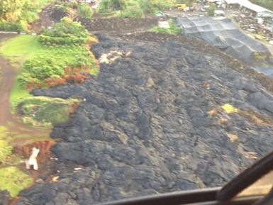 View of Kilauea Volcano Puu Oo lava flow in Pahoa on the Big Island of Hawaii. Photo taken by FEMA during helicopter flyover of the Big Island on Monday, November 10, 2014.