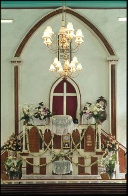 Inside view of Avarua church, Rarotonga