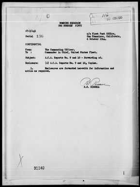 VB-150 - ACA Rep #9 - Bombing Strikes Against Nauru Is, 8/22-27/44 & ACA Rep #10 - Armed Reconnaissance Mission to Yap Is, Carolines, 9/22/44