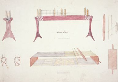 LeJeune, Jules Louis :[Metier a tisser de l'ile Oualan (Archipel des iles Carolines)]. 430 fils pour la chaine. Ile Ualan [1826]