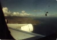 View of shoreline from a plane window