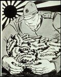 Cartoon image of Japanese soldier gathering up territories