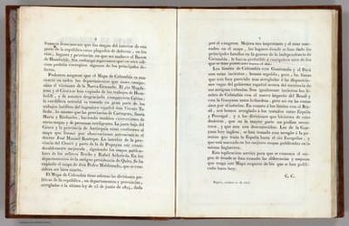 (Text Page in) Historia de la revolucion de la Republica de Colombia, por Jose Manuel Restrepo, Secretario del Interior del poder ejecutivo de la misma Republica. Atlas. Paris, Libreria Americana, Calle del Temple, no. 69. 1827.