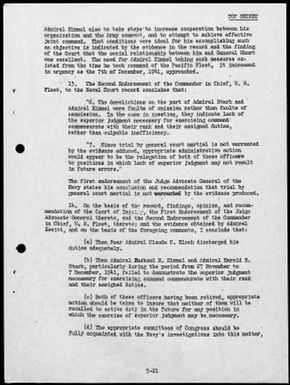 Kimmel, Husband E., Reports: Navy Court of Inquiry, Pearl Harbor Report, August 29, 1945