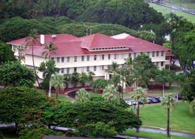 Aerial photo of the completed $15.3 million renovation of the building housing the 15th Medical Group of the 15th Air Base Wing