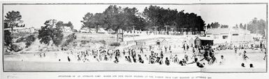 Advantages of an Auckland camp: Maoris and Niue island soldiers at the Narrow Neck camp enjoying an afternoon dip