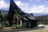 French Polynesia, wood carved sculpture at entrance of resort on Bora Bora