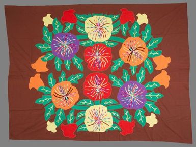 Tivaevae tataura (appliqué embroidered quilt)