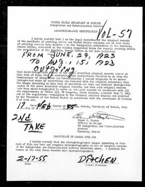 Volume 57: Immigration Service Forms, June 24, 1923 - August 15, 1923