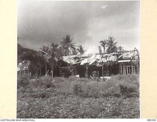 MANAM ISLAND, NEW GUINEA. 1944-07. THE RUINED MISSION, SITUATED ON THE ISLAND NEAR HANSA BAY