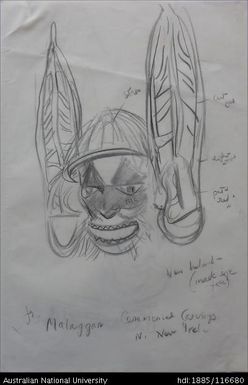 Ceremonial carving (mask size face) fr Malaggan, N. New Ireland