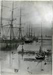 Ships at flooded wharf, Brisbane, Feb 1893