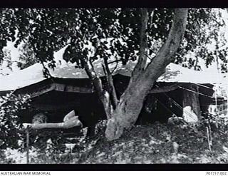 BOOTLESS BATTERY, PORT MORESBY, NEW GUINEA. C.1943. EXTERIOR VIEW OF A TENT IN THE SISTERS' LINES AT 2/5TH AUSTRALIAN GENERAL HOSPITAL