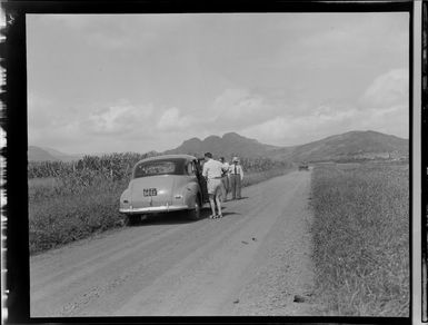 Taxi stopped on the road to Labasa, Fiji