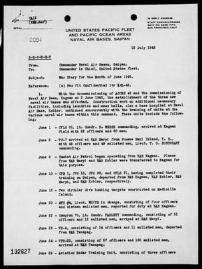 NAV AIR BASES, SAIPAN - War Diary, 6/1-30/45