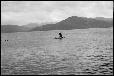 Canoe with a single sail, Lorengau, Manus Island, New Guinea, 1935 / Sarah Chinnery