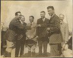 Capt. W. H. Royle, Lieut. Hegenberger, Lieut. Maitland, Mayor Davie, Oakland Air Port - July 14th, 1927