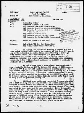 USS ANTHONY - AA Act Rep, 6/19/44, Westward of the Saipan-Tinian Area, Marianas