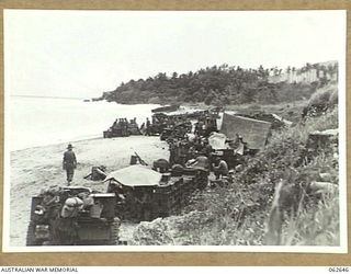 WANDOKAI BEACH, NEW GUINEA. 1943-12-31. A GENERAL VIEW OF THE BEACH, WHICH LIES BETWEEN HUBIKA AND AGO