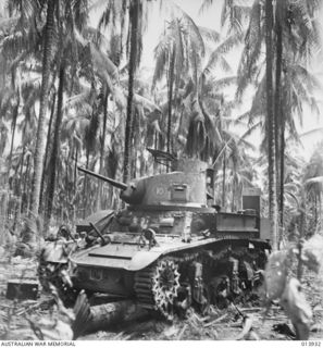 Lacking anti-tank weapons, the Japanese, surprised by the Australian use of tanks, had to improvise anti-tank defences by cutting down a coconut tree in the path of one of the oncoming tanks.  That ..