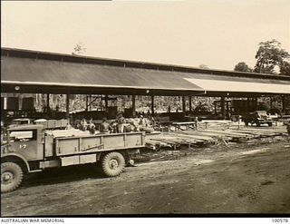 Lae, New Guinea. 1944-07-26. A section of the stacking yard at the 2/3rd Forestry Company sawmill in the Busu Forest