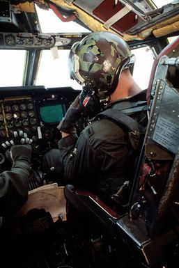 A pilot flies a B-52H Stratofortress aircraft from Guam to Darwin Royal Australian Air Force Base, Australia during Exercise Glad Customer '82. The pilot is assigned to the 37th Bomb Squadron