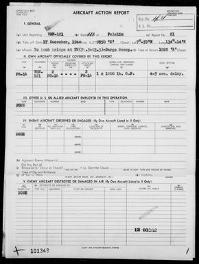 VMF-121 - ACA Reps Nos 21-23 - Bombing & Strafing Babelthuap Is, Palau Is on 12/17 & 20/44