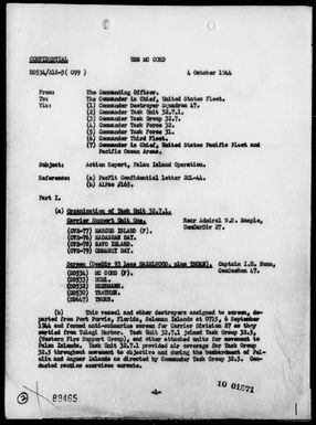 USS MCCORD - Rep of Ops in the Invasion of Palau Is, 9/6/44 - 10/2/44