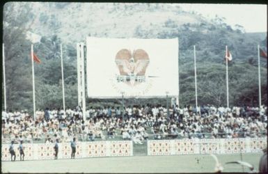 Decorative dancing at the Independence Day Celebration (9 : Port Moresby, Papua New Guinea, 1975 / Terence and Margaret Spencer