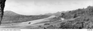 Kila Kila, Papua. 1942-08. A panoramic view of the airstrip on the coast close to Port Moresby