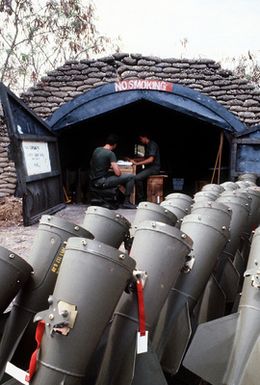 Members of the 3rd Munitions Maintenance Squadron are building Mark 82 500-pound laser-guided bombs in a bunker area during exercise Opportune Journey 4