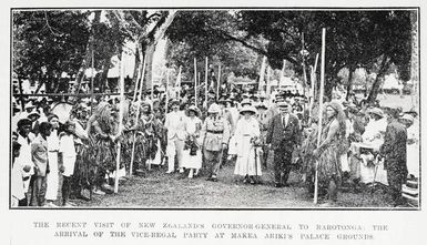 The recent visit of New Zealand's Governor-General to Rarotonga: the arrival of the vice-regal party at Makea Ariki's palace grounds