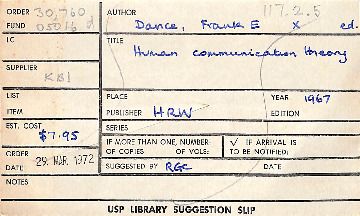 University of the South Pacific library suggestion slip