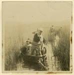 Art students in boats travelling through wetlands, North Stradbroke Island, 1949