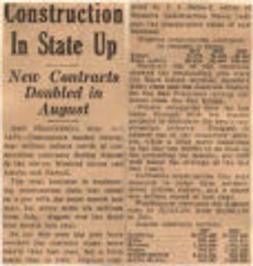 Construction In State Up.: New Contracts Doubled In August. Northwest History. Boy Scouts, Breweries, Bridges, Buildings, Building Operations. General.