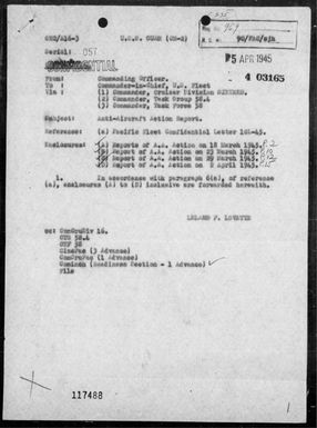 USS Guam - Rep of AA acts off Japan & the Ryukyu Is, 3/18/45 - 4/2/45