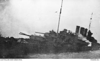 SOLOMON ISLANDS, 1942-08-09. HMAS CANBERRA SINKING IN THE BATTLE OF SAVO ISLAND. (DONOR: A.L. ROSE)