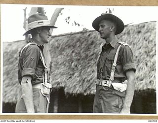 POM POM VALLEY, NEW GUINEA. 1943-11-27. SX1323 WARRANT OFFICER 1. J. G. PERCIVAL (1) REGIMENTAL SERGEANT MAJOR OF THE CHAMPION GUARD UNIT OF THE 2/10TH AUSTRALIAN INFANTRY BATTALION, 18TH ..