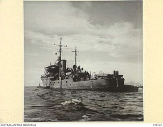 MIOS WUNDI, DUTCH NEW GUINEA. 1944-11-15. A QUARTER STERN VIEW OF THE ROYAL AUSTRALIAN NAVY VESSEL HMAS KIAMA