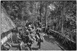 Pig festival, stake-planting, Tuguma: men dance inside fence, prior to joining procession to enemy boundary