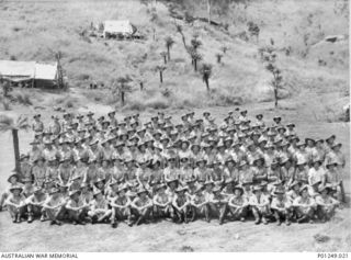 WARDS STRIP, PORT MORESBY, NEW GUINEA, 1943-04-11. GROUP PORTRAIT OF THE WEST AUSTRALIAN PERSONNEL IN NO. 2 MOBILE WORKS SQUADRON (LATER NO. 2 AIRFIELD CONSTRUCTION SQUADRON RAAF). ORIGINAL PRINT ..