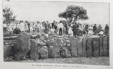 Passengers from the S S Waikare lunching ashore at the island of Mbau