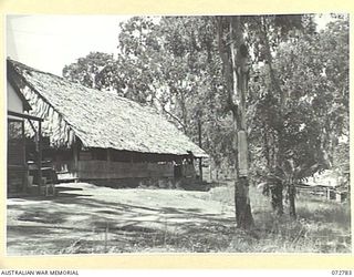 PORT MORESBY, NEW GUINEA. 1944-05-01. THE C MESS HUT, USED BY MAJORS OF G BRANCH, HEADQUARTERS NEW GUINEA FORCE